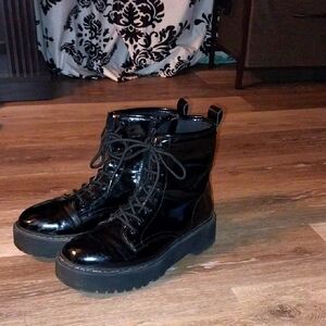 Black Patent Leather Combat Boots